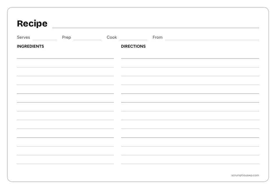Free printable 4x6 recipe card: Minimal (Ink Saver) design